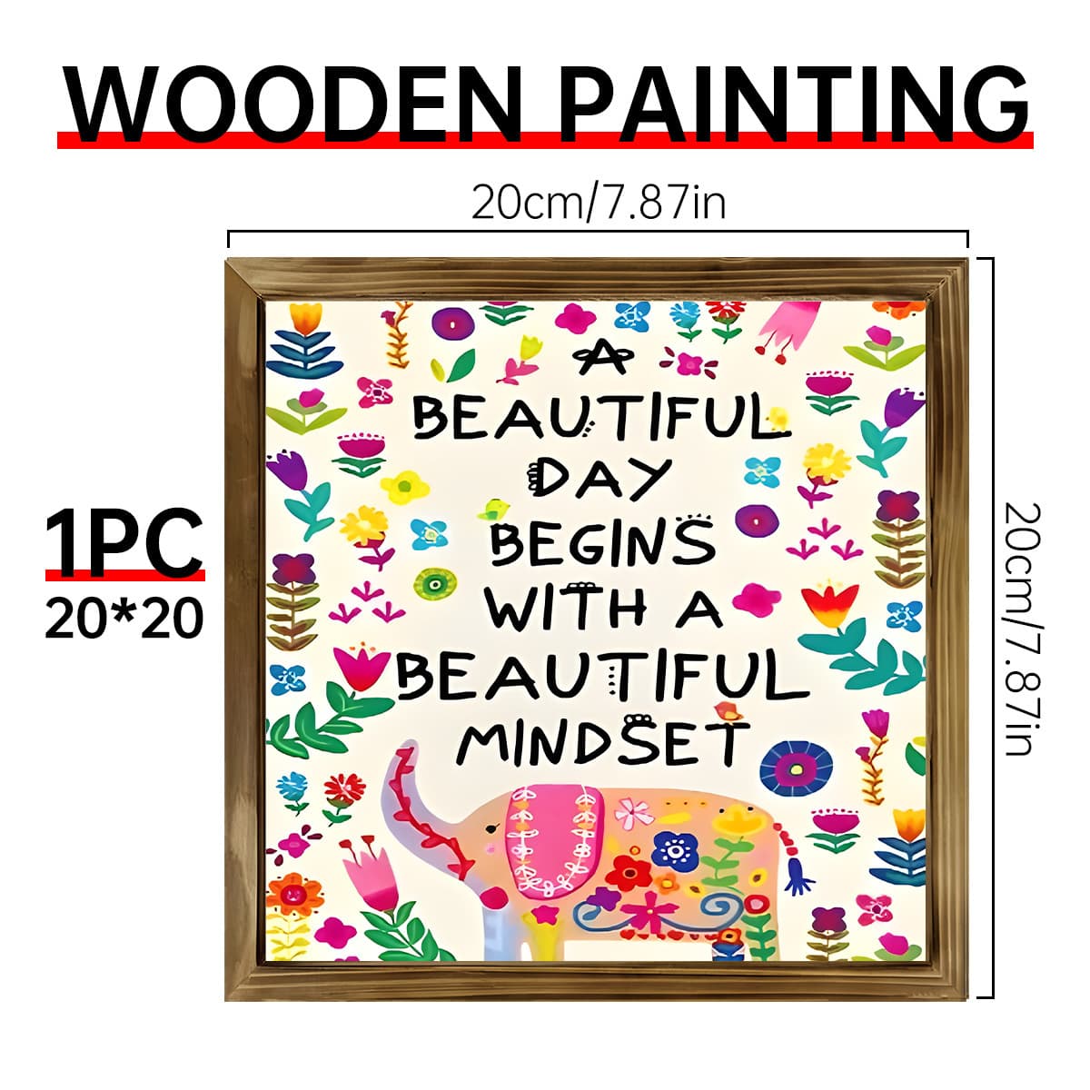 Colorful flower elephant inspirational logo lily of the valley vase letter art wall decoration living room bedroom wooden board painting logo