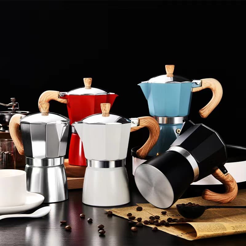 European Style Wood Grain Handle Coffee Pot Portable Outdoor Coffee Brewing Tool Simple Elegant Design Manual Operation