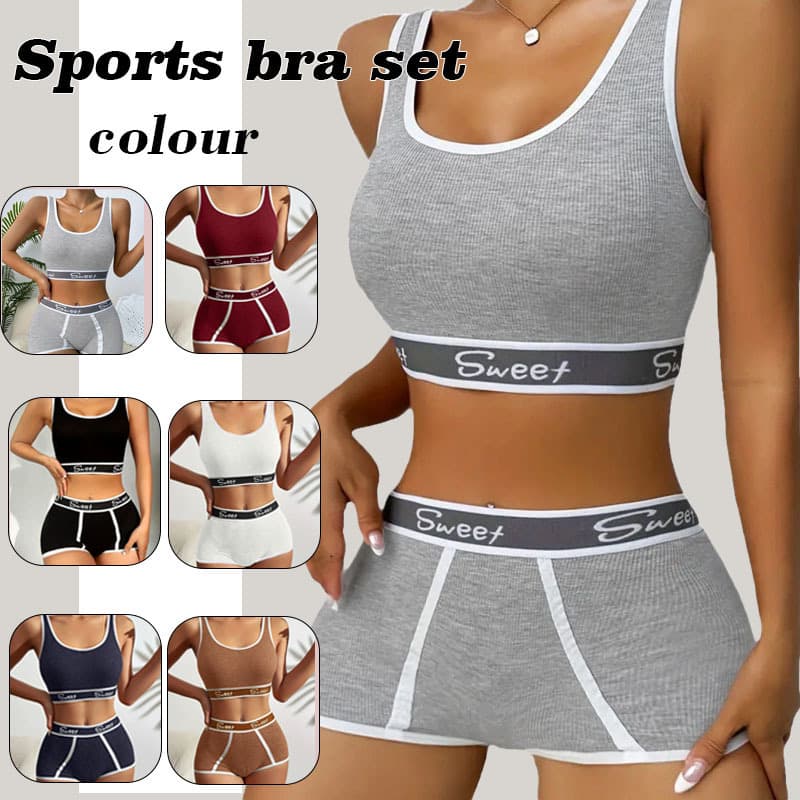 Cross-border Amazon Europe and US Hot Girl Fitness Women's Underwear Nylon Wide Edge Letter Mid-Waist Set Teen Sports Bra