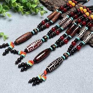 Tibetan Nine-Eye Dzi Agate Necklace Multi-Gem Chalcedony Set Necklace Unisex Women's Sweater Chain