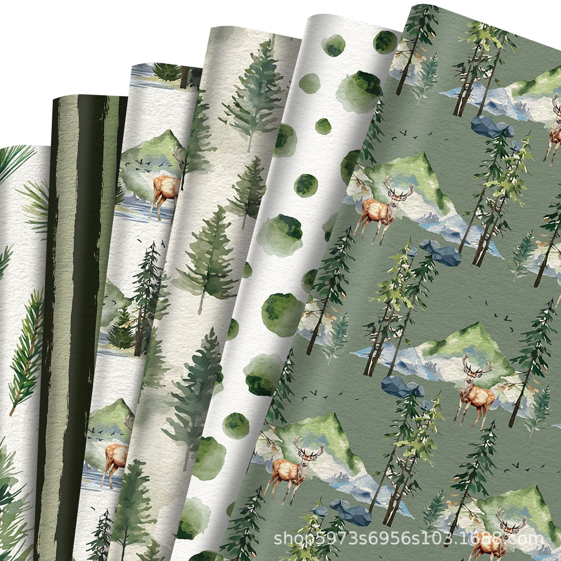 WZ069 Christmas Water Forest Green Watercolor Gift Decoration Paper Party Gift Box Decoration Outer Wrapping Paper