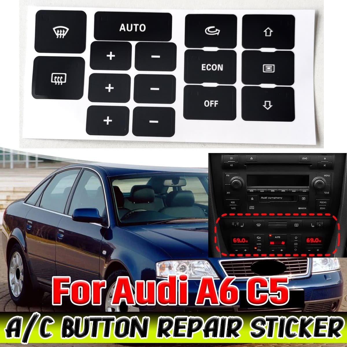 Suitable for Audi A6 C5 air conditioner, car air conditioner panel veneer, panel refurbishment Audi repair sticker