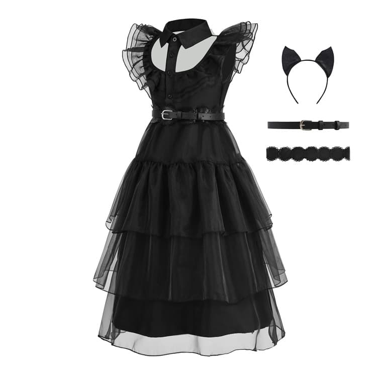 Wednesday Addams Black Dress Amazon Cosplay Costume, The Addams Family Cosplay Outfit Party Dress