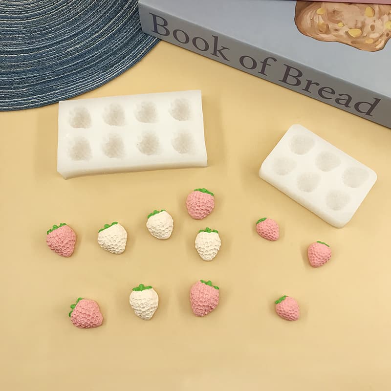 Flat-bottomed Strawberry Silicone Mold, Food-Grade, for Fondant, Chocolate Making, Clay Crafts, High-Temperature Resistant Kitchen Mold