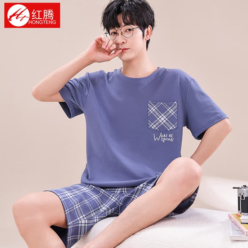 Men's Cotton Pajamas Summer Short Sleeve Casual Wear 2026 New Plus Size Homewear Thin Set
