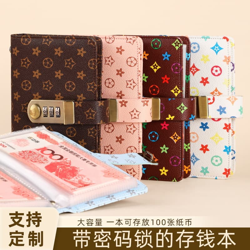 Cash Savings Book with Combination Lock, A6 Portable Bill Organizer, Japanese-Style Money Wallet