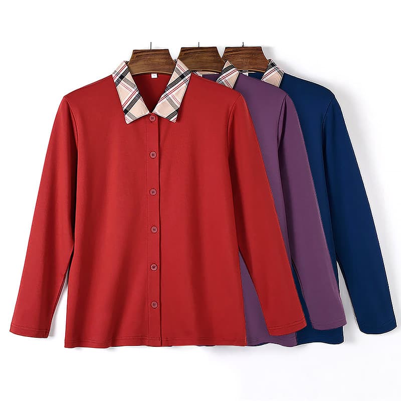 Women's Cardigan Autumn Cotton Thermal Underwear for Elderly, Pure Cotton Long-Sleeve Top, New Autumn/Winter Inner Layer