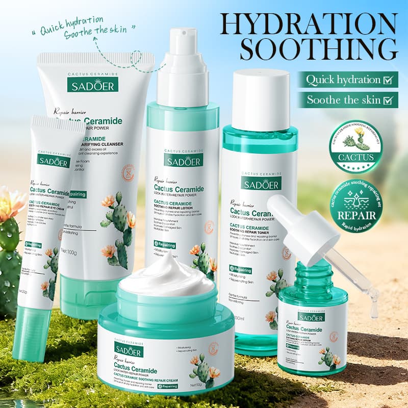 Cross-border Stock Cactus Ceramide Set SADOER Soothing Repair Skincare Gift Box Factory Direct Export
