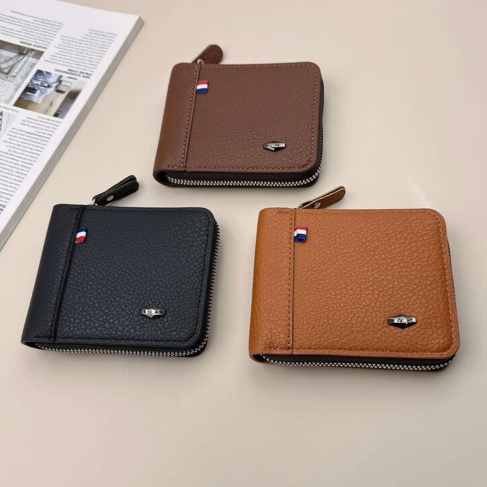 Foreign trade men's zipper wallet cross-border Amazon hot-selling wear-resistant retro manufacturer's spot large-capacity new wallet