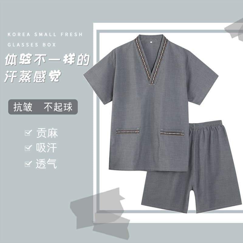 Women's sauna suit, hemp couple's sauna suit, bathrobe, men's plus size massage foot massage suit set, home sleepwear