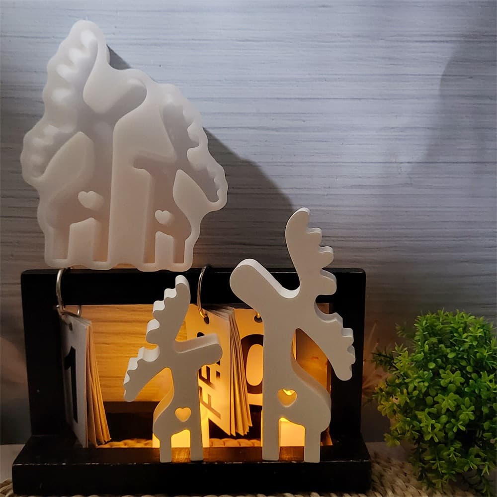 S0786 Christmas Large and Small Elk Ornament Desktop Decoration Cement Plaster Mold DIY Silicone Mold