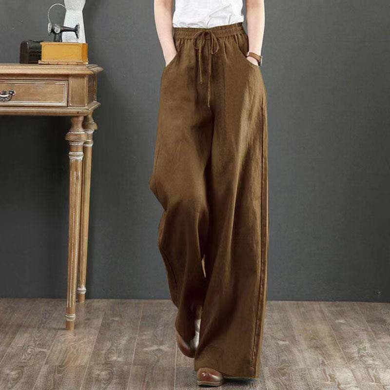 Foreign trade Japanese export clearance discount linen wide-leg pants women's casual yoga pants cotton and linen drape straight trousers