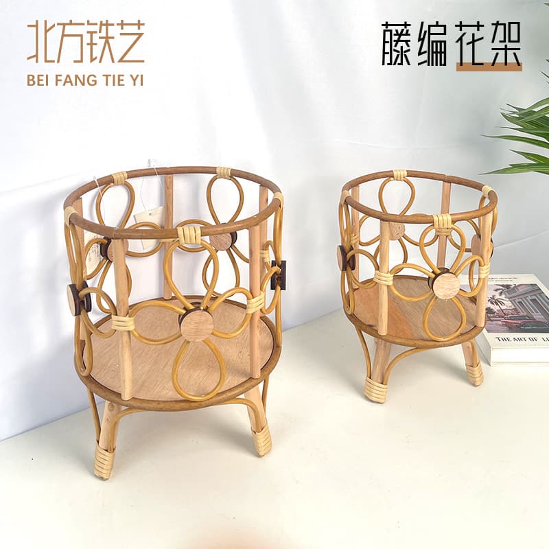 Cross-border rattan flower stand living room floor-standing support stand flower pot balcony plant display rack bracket succulent shelf