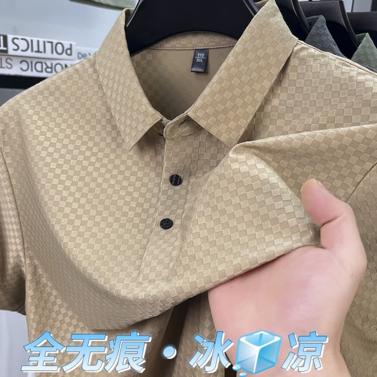 Invisible Ice Silk Cool Touch Short Sleeve T-Shirt Men 2026 Summer New Casual Lapel Breathable Men's Polo Shirt