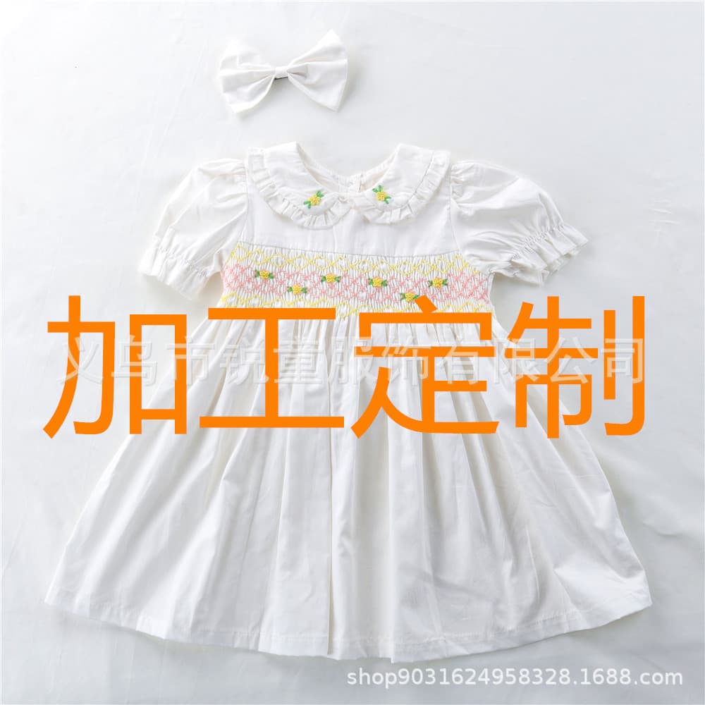 Children's European and American cross-border foreign trade pure cotton handmade pleated dresses children's clothing
