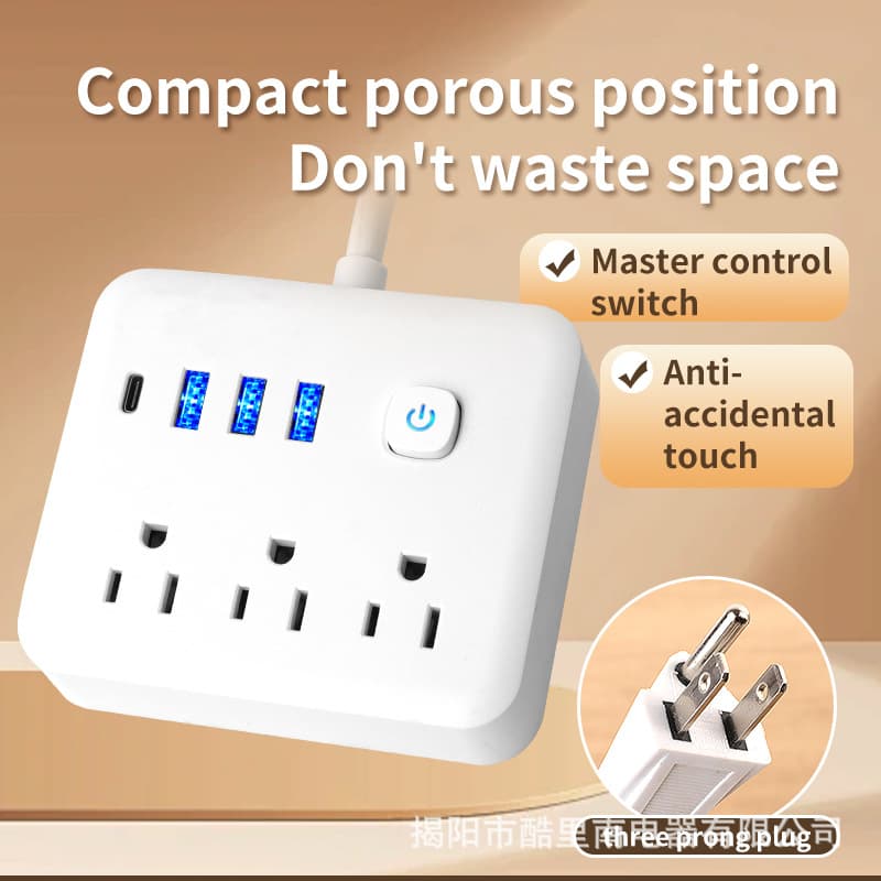 American Standard Extension Strip with Reel Design, Multiple Outlets with USB, Computer Desk USB Office Socket