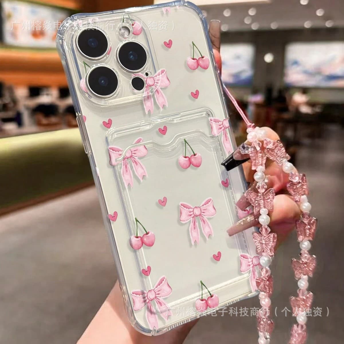 Cherry Butterfly uses Apple 16promax new 17PRO mobile phone case iPhone15 card holder 14 anti-fall 13/