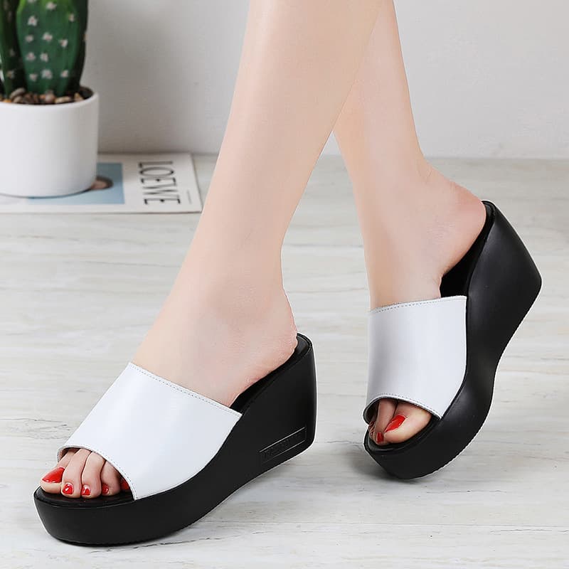 New Summer One-Strap Slide Sandals Versatile Platform Wedge Heel Thick Sole Elevator Women's Shoes Versatile Mother Slippers