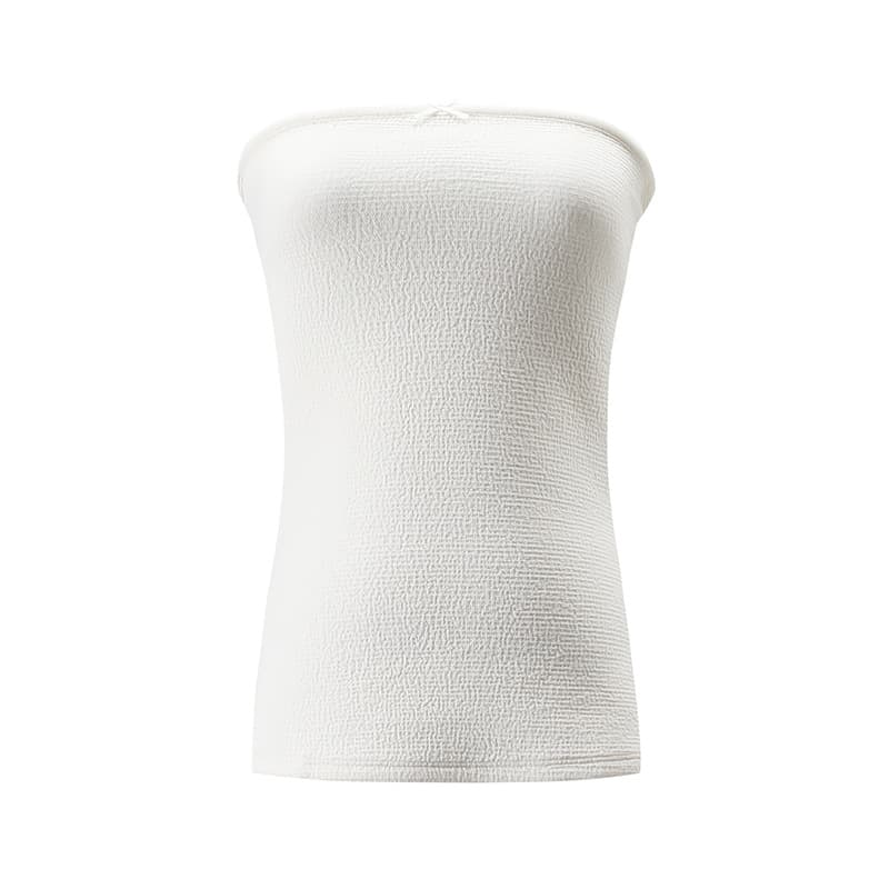 New Slim Fit Concealing Side Fat Bow Texture Stretch Minimalist Side Slit Tube Top 6311
