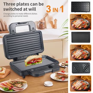 Cross-Border EU Plug 3-in-1 Waffle Maker Removable Pan Multi-Functional Breakfast Machine 1000W Sandwich Maker
