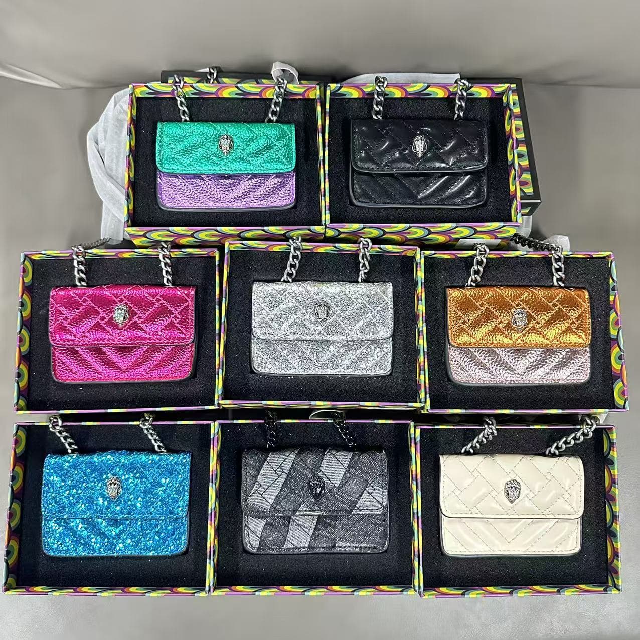 Kurt Geiger Mini Bag Eagle Head Bag Embroidery Thread Colorful Stitching Contrasting Glossy Card Bag Single Shoulder Crossbody Chain