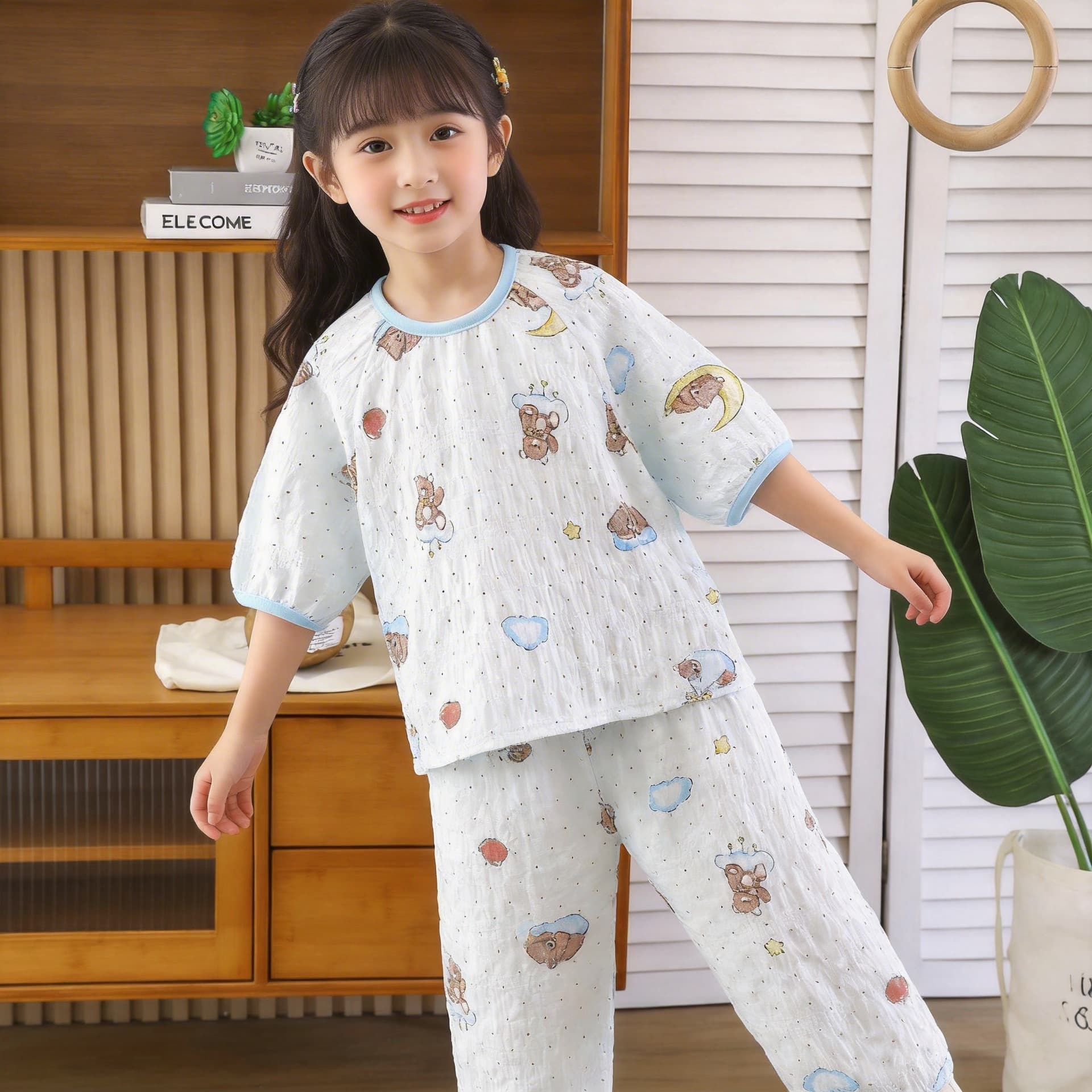 Baby Girl Cute Homewear Short Sleeve Shorts Princess Style Air Conditioning Wear Children's Pajama Set Summer Thin Style
