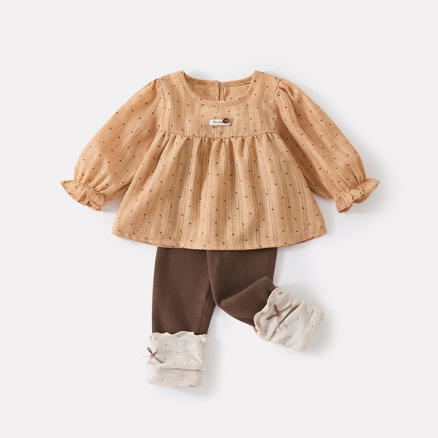 New autumn style loose polka-dot puff sleeve top for infants and young children. Two-piece set of slim-fitting leggings for baby girls.