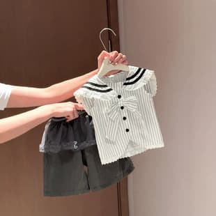2026 Girls Short Sleeve T-Shirt Blouse New Summer Style Fashionable Toddler Kids School Style Set 26131