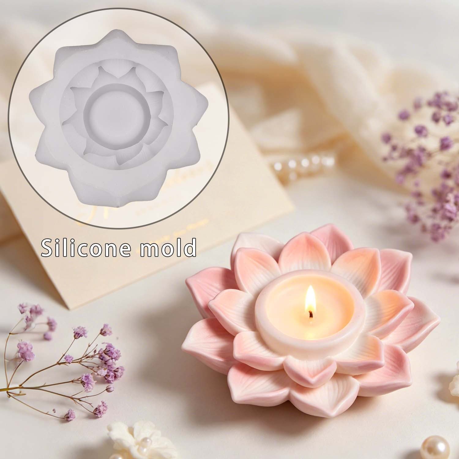 DIY Lotus Candle Holder Silicone Mold, Lotus Pond Candle Mold, Gypsum Decoration Ornament
