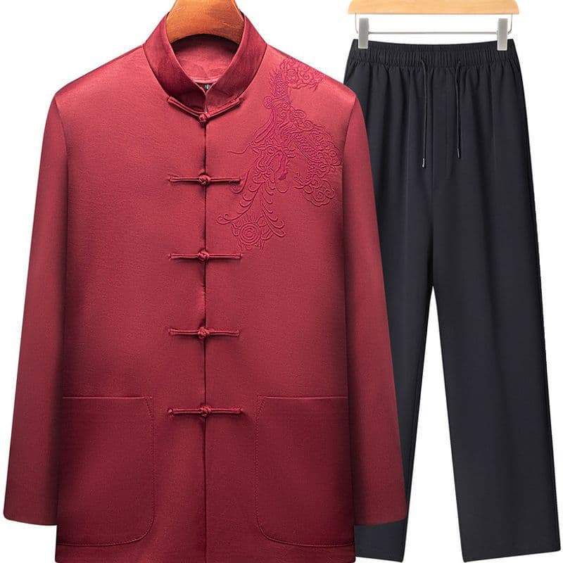 Middle-Aged and Elderly Tang Suit Men Elderly Hanfu Set 2025 New Chinese Style Spring and Autumn Jacket Dad's Zhongshan Suit