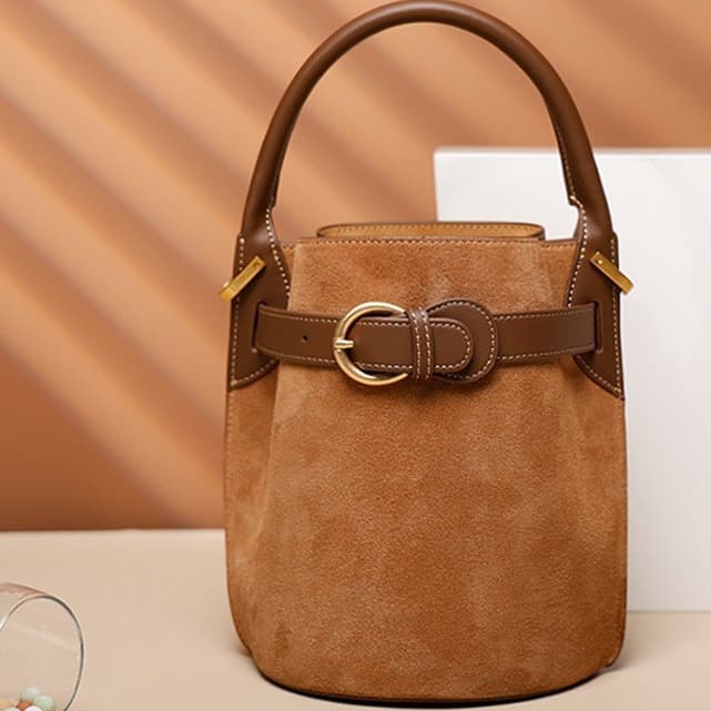 Trendy Street Style Leather Bucket Bag Women's Crossbody Single Shoulder Handbag Soft Texture Spring Summer Small Niche Design