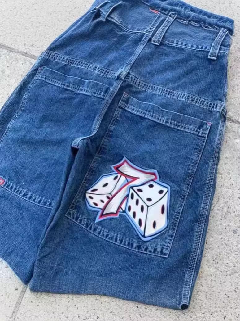 Cross-border E-commerce Hip-Hop Retro 7 Graphic Loose Jeans Streetwear JNCO Y2K Men's Denim Shorts
