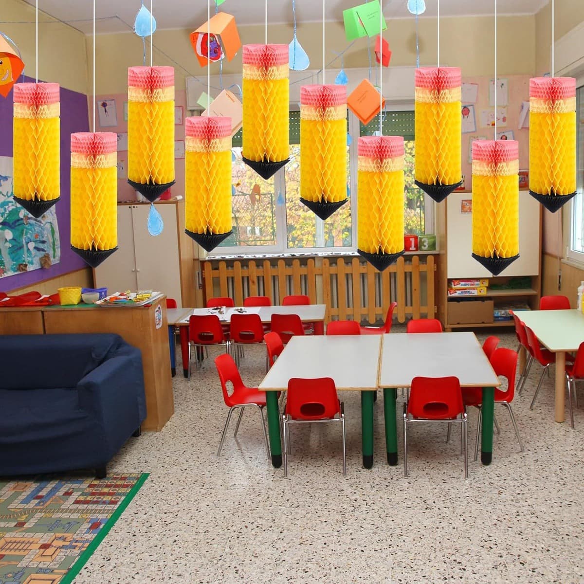 Amazon Back to School Season Pencil Honeycomb Pull Flower Classroom Decoration School Party Decoration