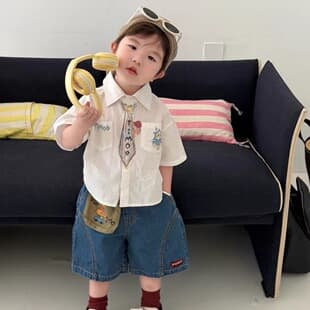 Boys' Set Shirt Denim Shorts 2026 Summer New Toddler Baby Handsome Cartoon Cute Casual Outfit