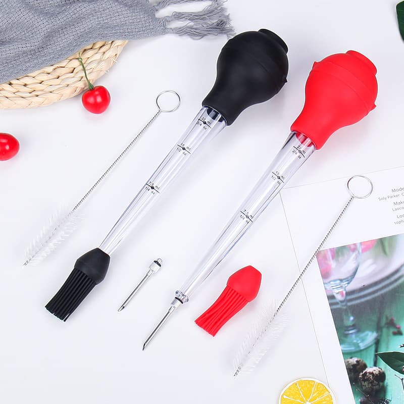 Cross-border direct supply 4-piece set of turkey needle silicone chicken pump seasoning pump barbecue tool dripping seasoning tube with brush chicken pump