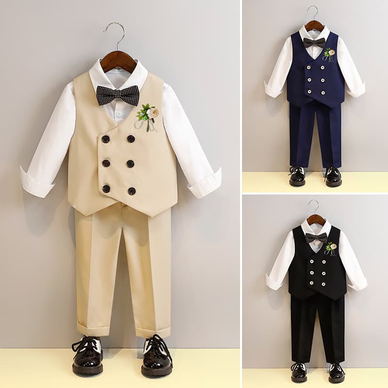 Children's Vest Set Spring New Floral Child Wedding Suit Baby First Birthday Suit Boy Piano Performance Outfit