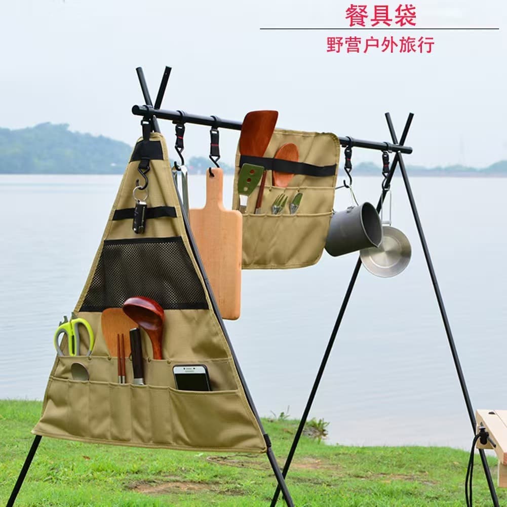 New Outdoor Cutlery Storage Bag Portable Camping Cookware BBQ Hanging Triangle Organizer Bag