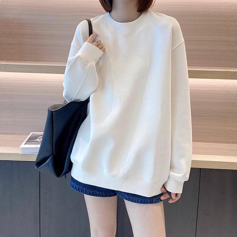 White Long-Sleeve Casual Hoodie for Women 2025 Spring Autumn Winter New Loose Fit Relaxed Style Mid-Length Casual Jacket