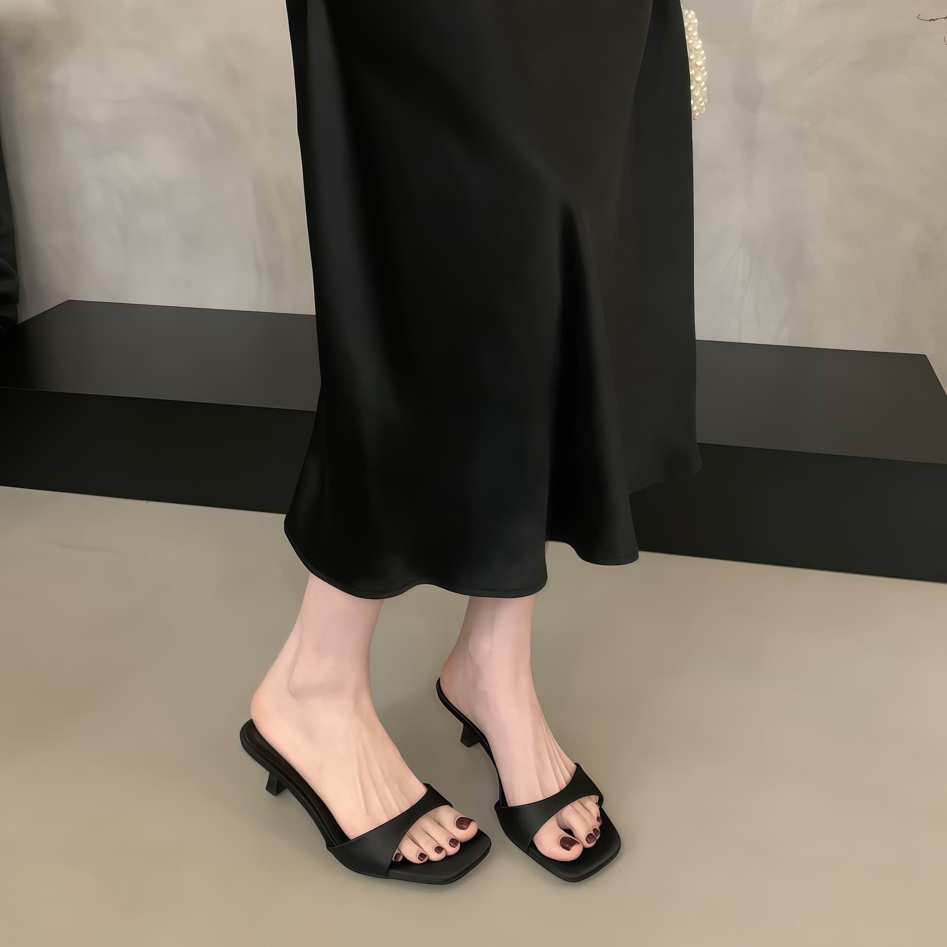 Chuyuji French Satin One-Strap Open-Toe Slim Heel Sandals for Women, 2026 Summer New Arrival, Pairs with Dresses