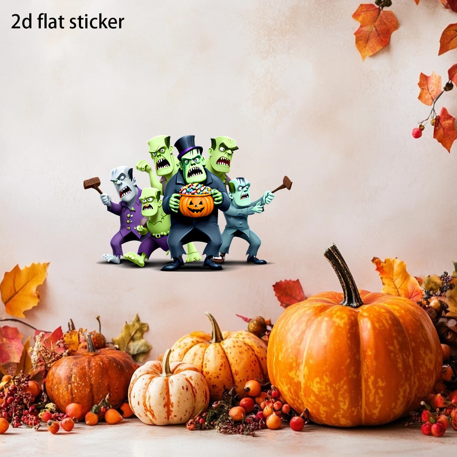 Cross-Border Wholesale Halloween Cartoon Frankenstein Wall Stickers Self-Adhesive PVC Material Retro Bar Boutique Cultural and Creative Store