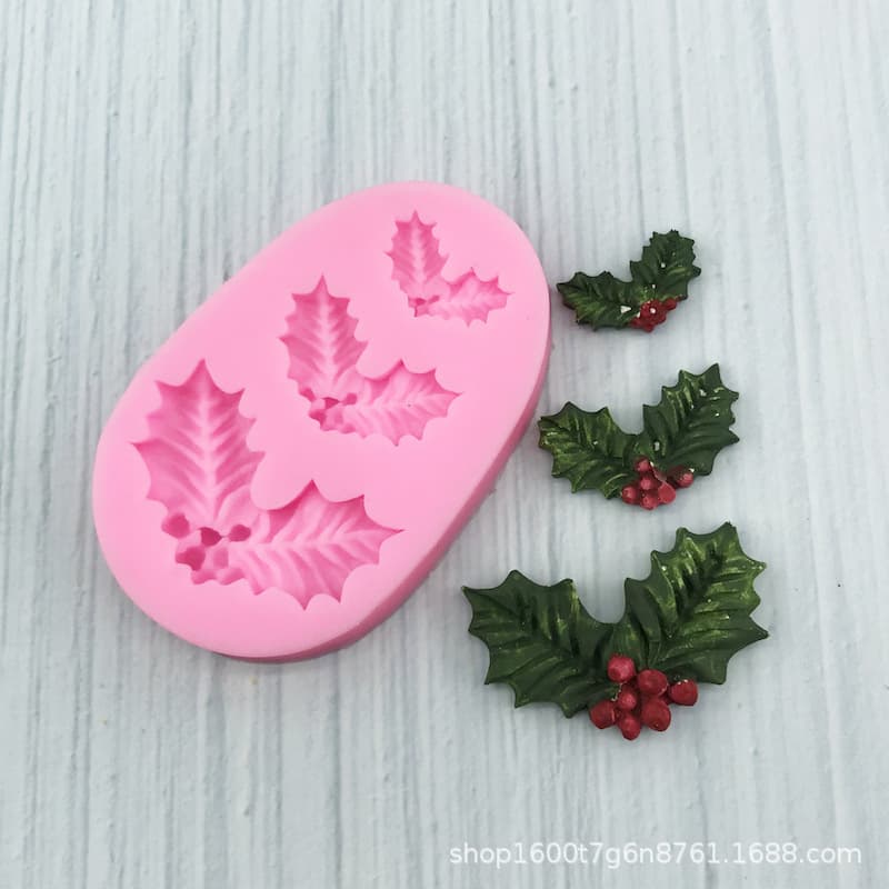 Red Holly Leaf Fondant Cake Mold Silicone Baking Tool Baking Decoration Handmade Soap Light Clay Mold