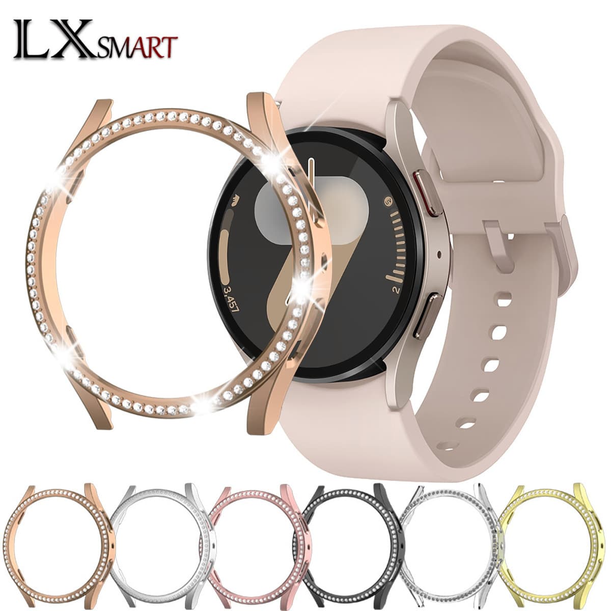 Compatible with Samsung Galaxy Watch 7/6/5 case, PC double/single row diamond-encrusted protector 40/44