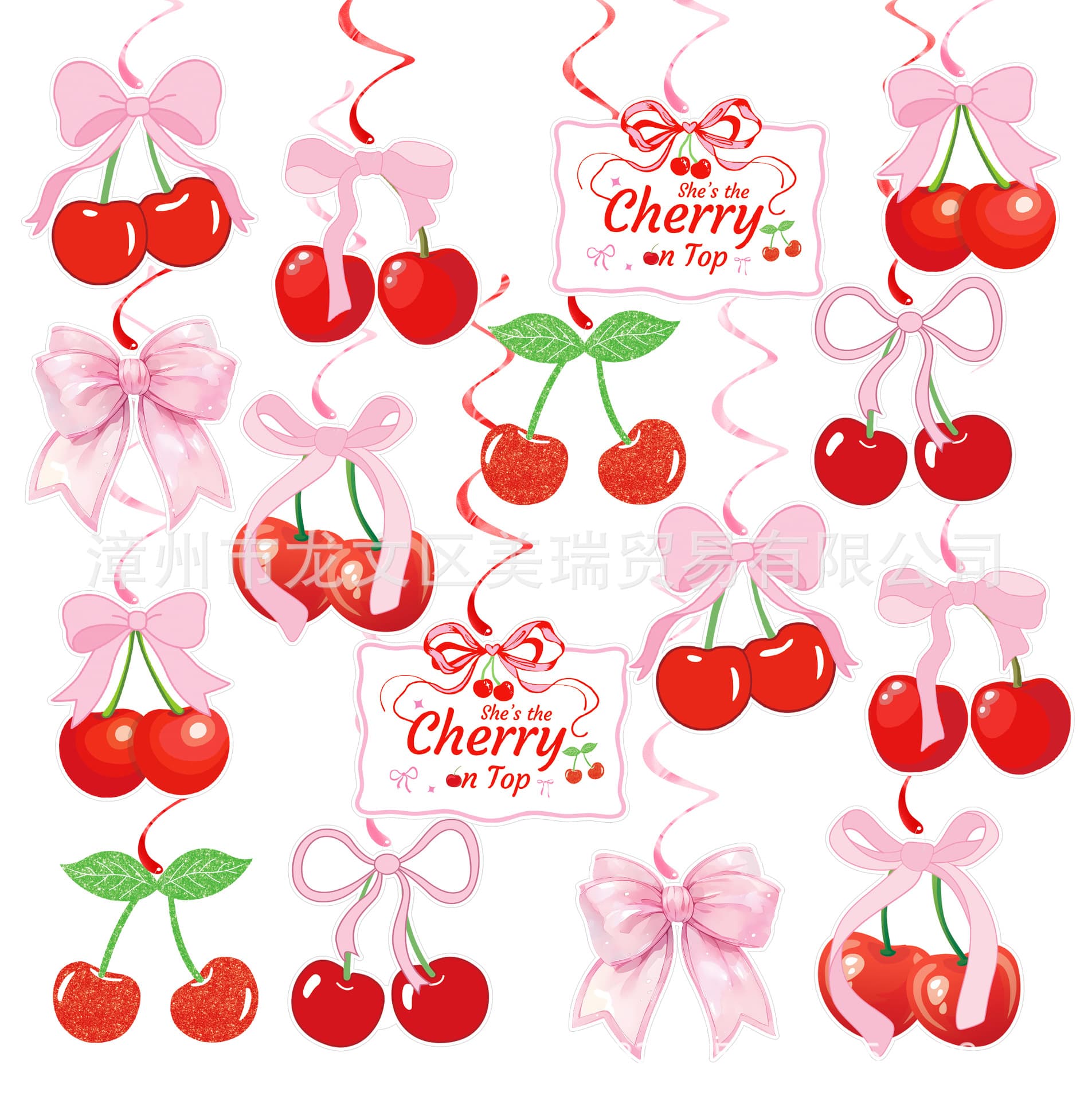 Cherry Bow Themed Party Decoration Hanging Cards Hanging Ornament She is the cherry on top