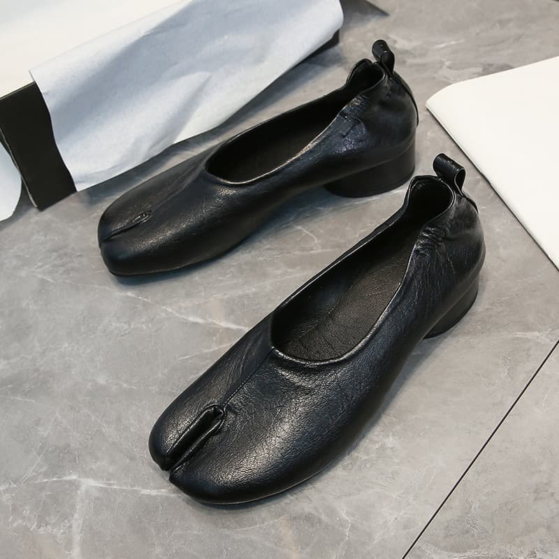 Split-Toe Pig Hoof Shoes Women New French Vintage Chunky Heel Elastic Niche Design Horse Hoof Shoes Fashion Flats