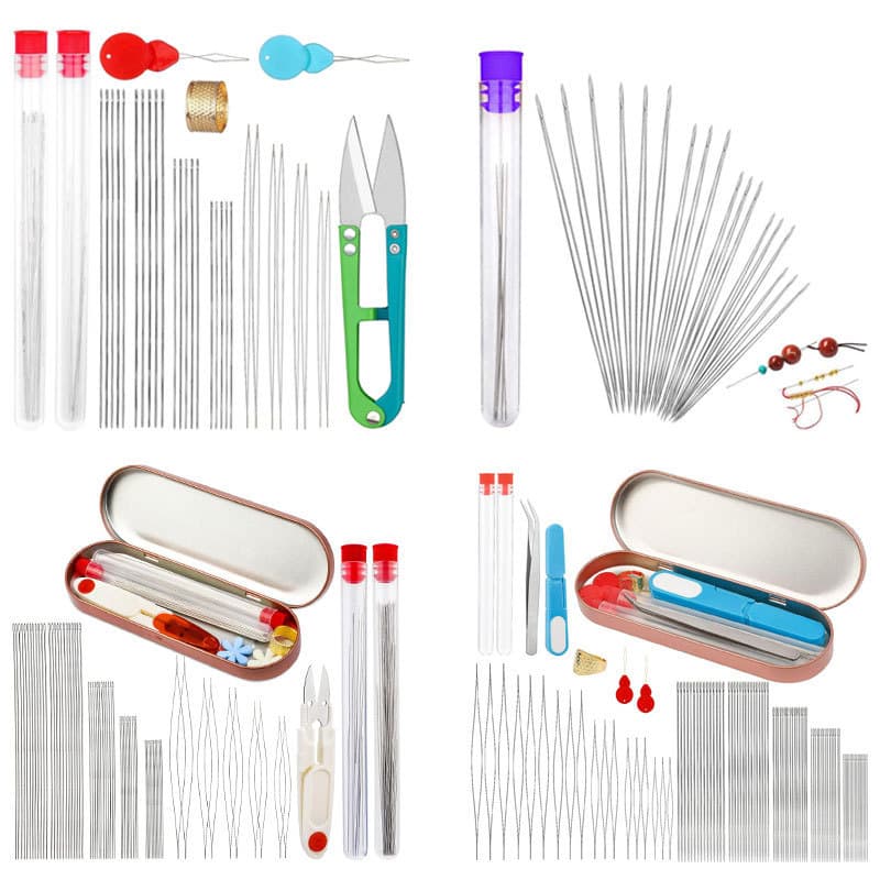 Bead Stringing DIY Tool with Center Hole, Plastic Bottle Pack, Open Bead Needle Set for Handmade Necklace Crafting