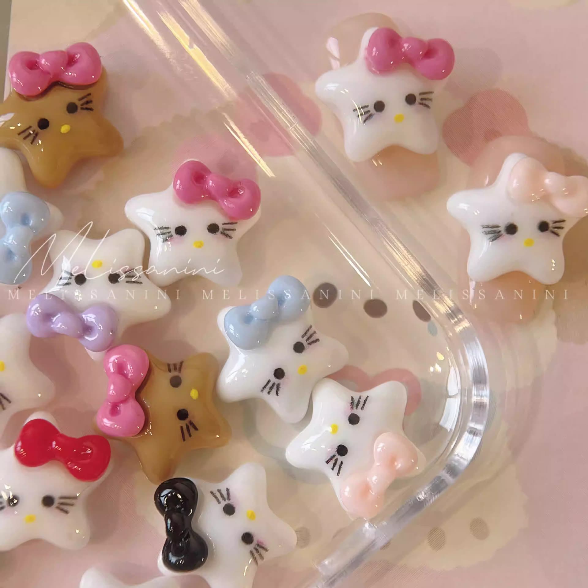Cute cartoon kitty cat nail art accessories bow star Internet celebrity popular resin three-dimensional five-pointed star decoration