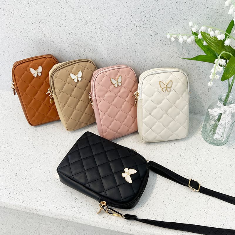 Diamond Quilted Small Handbag for Women 2023 New Korean Style Phone Bag Factory Wholesale Embroidered Butterfly Crossbody Bag
