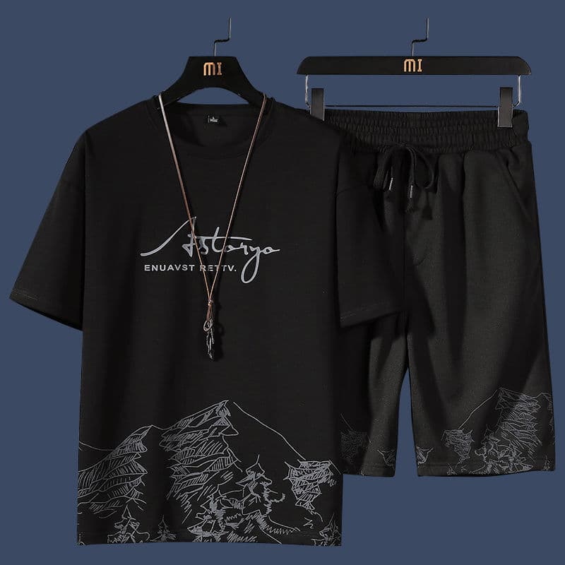Shanshao Men's New Fashion Youth Shorts Sportswear Set with Korean Style Student Short Sleeve T-Shirt