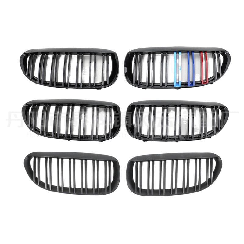 For 2006-2010 BMW 6 Series E63 Modified Dual-Line Gloss Black Grille Tri-Color M Front Grille Carbon Fiber Pattern Grille