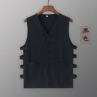 Linen Vest Cotton Linen Tank Top Men's Retro Chinese-style Button Vest Hollow-out Sleeveless Waistcoat